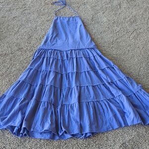Free People Somewhere Sunny Drop Ruffle Maxi Dress - Baja Blue S